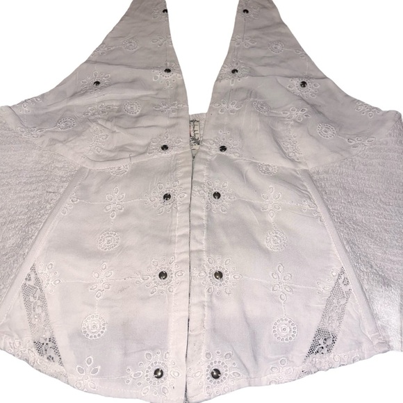 NWOT Free People Sunsetter Corset Halter Tank White Eyelet Lace Boned Smocked XL - Picture 8 of 10
